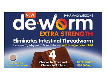 De-Worm Extra Strength 500mg Chocolate Flavoured - 4s