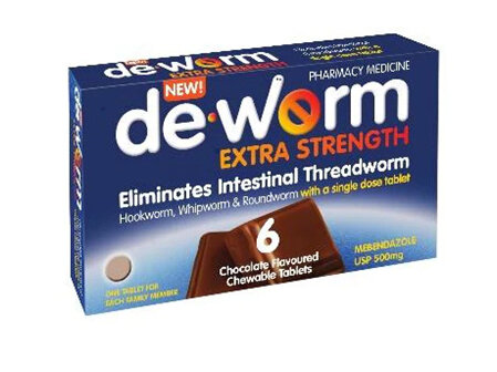 De-Worm Extra Strength 500mg Chocolate Flavoured - 6s