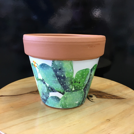 Decoupage Terracotta Pot with Cactus & Flowers