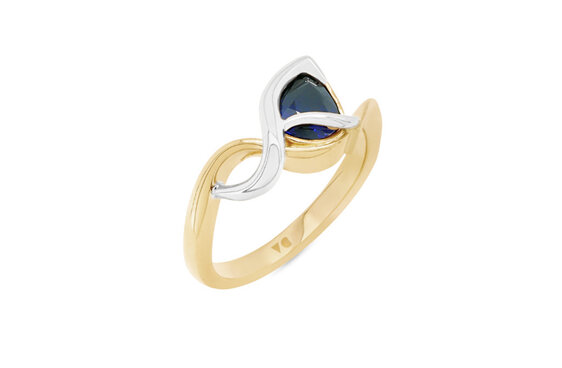 Deep Blue Pear Shape Sapphire Yellow and White Gold Dress Ring