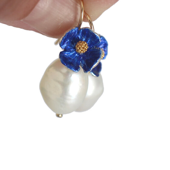 delilah indigo blue floral baroque pearl earrings statement lily griffin nz