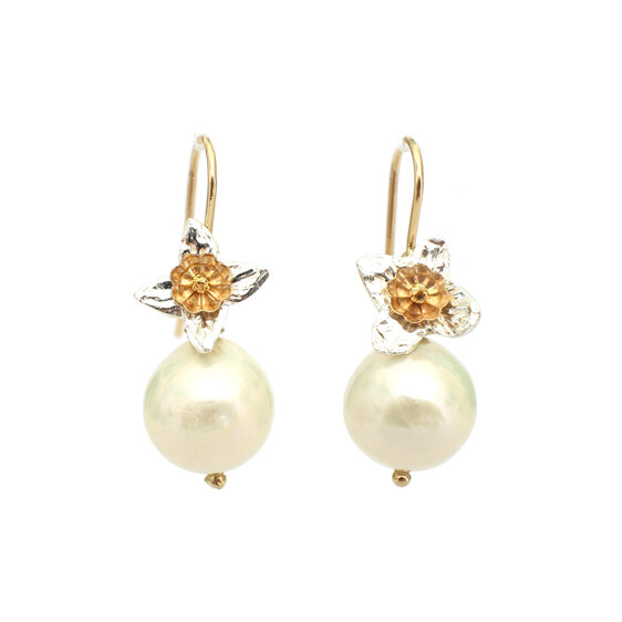 Della daffodil sterling silver gold filled pearls earrings lily griffin nz