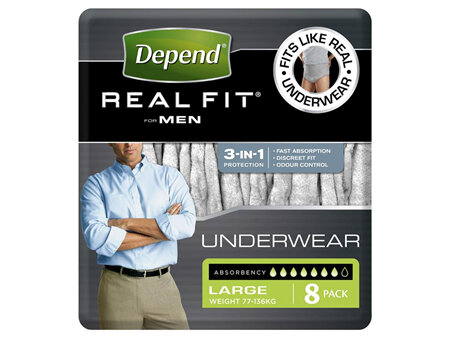 Depend Real Fit For Men Underwear, Heavy Absorbency, Large, 8 Pants