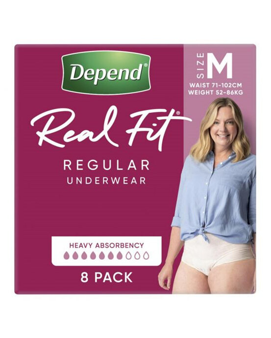 Depend Real Fit For Women Underwear, Heavy Absorbency, Medium, 8 Pants