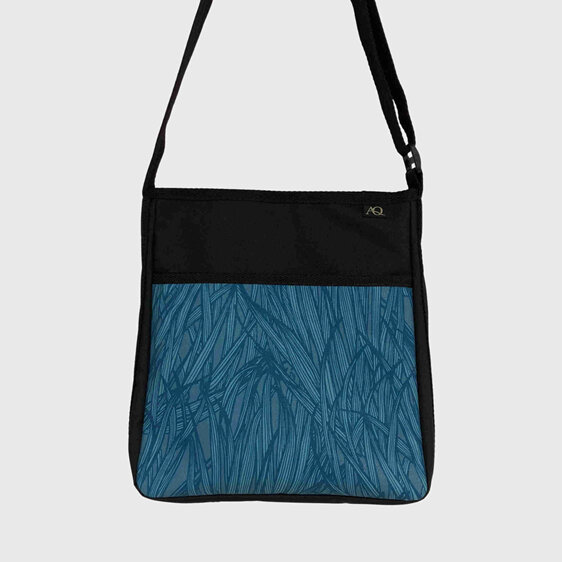 Designer fabric handbag in blue print, New Zealand made