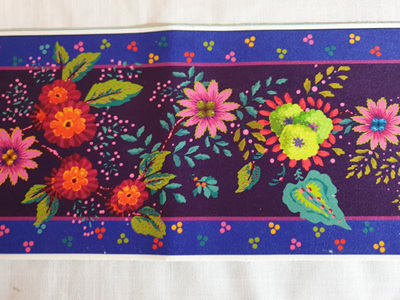 Designer Ribbon - Enchanted Flowers on Purple - Printed Velvet Border