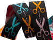 Designer Ribbon - Multi Colour Scissors on black