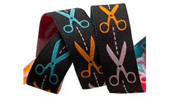 Designer Ribbon - Multi Colour Scissors on black