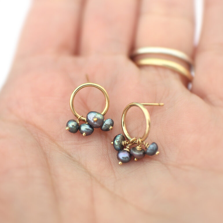dewdrop pearls studs earrings gold peacock petite handmade lily griffin nz