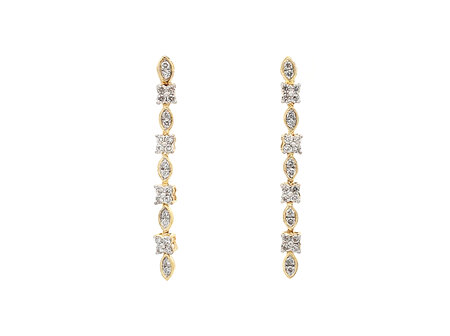 Diamond Cluster Gold Drop Earrings