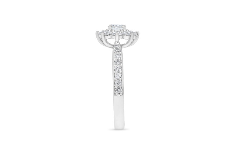 Diamond flower petal cluster engagement ring