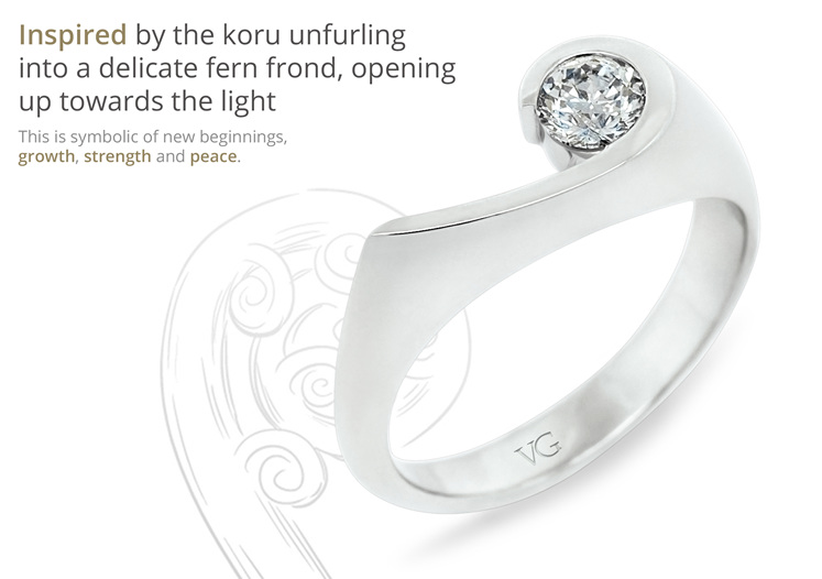 Diamond ring design inspired by the koru