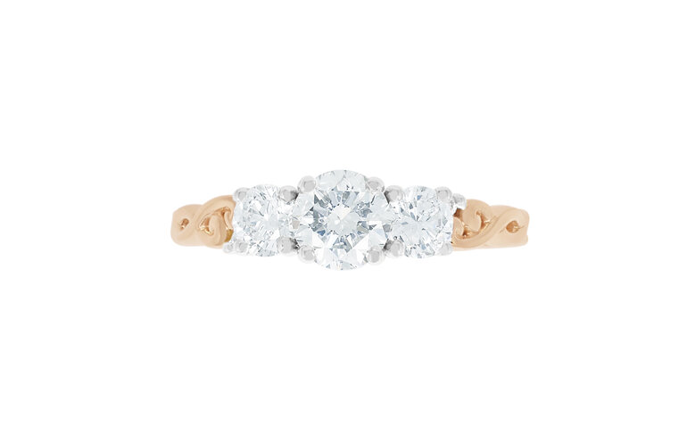 diamond three stone ring design, engagement ring, custom ring, rose gold, nz