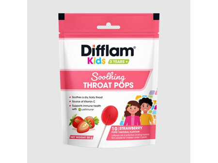 DIFFLAM Kids Soothing Throat Pops Strawberry 10s