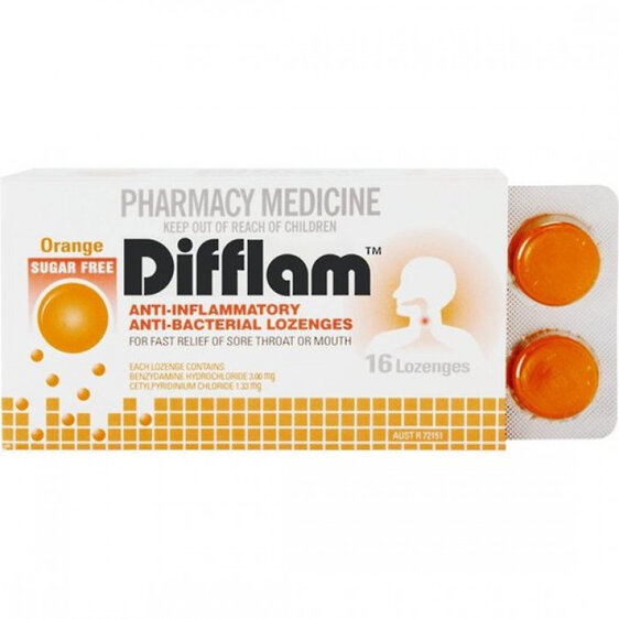 Difflam Lozenge S/Free Orange 16s