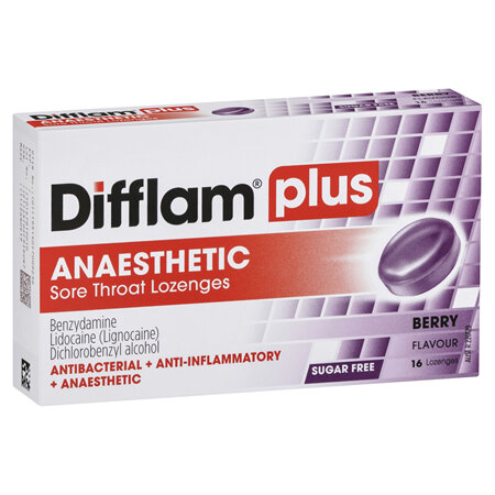 DIFFLAM LOZENGES ANAESTHETIC SUGAR FREE BERRY 16