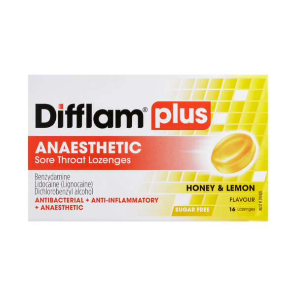 DIFFLAM Plus Anaesthetic Lozenge Honey Lemon 16 Pack