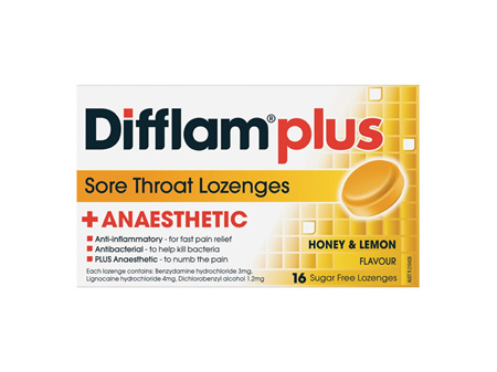 Difflam Plus Anaesthetic Sore Throat Honey & Lemon Lozenges 16