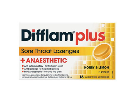 Difflam Plus Anaesthetic Sore Throat Lozenges, Honey & Lemon, 16s