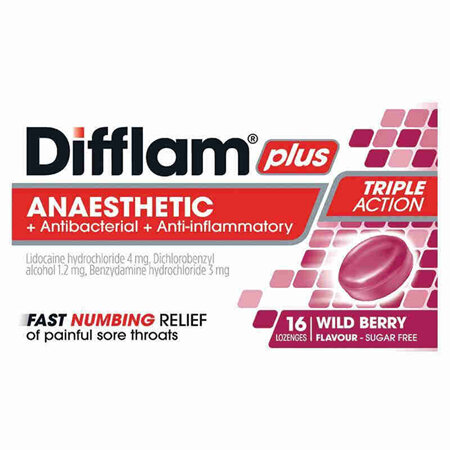 Difflam Plus Loz Anaest Berry 16s