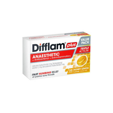 Difflam Plus Lozenges Anaesthetic Honey&Lemon 32s