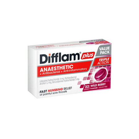 Difflam Plus Lozenges Anaesthetic Wild Berry 32s