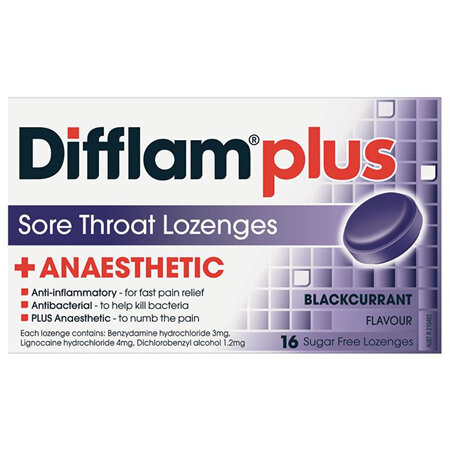 Difflam Plus Sore Throat Lozenges, Blackcurrant 16 Pack