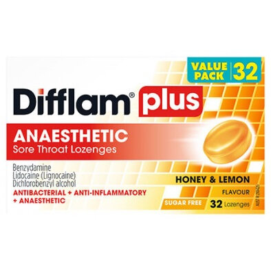 Difflam Plus Sore Throat Lozenges, Honey and Lemon 32 Pack