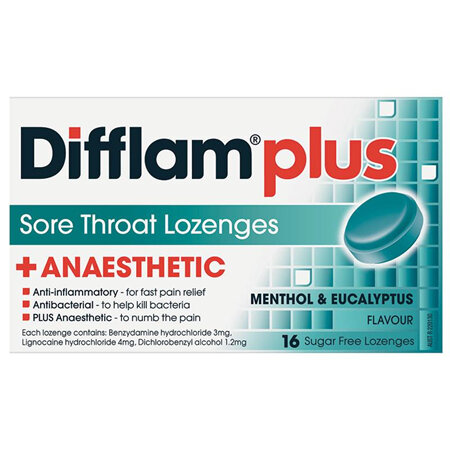Difflam Plus Sore Throat Lozenges, Menthol and Eucalyptus 16 Pack