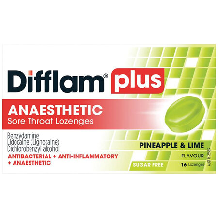 Difflam Plus Sore Throat Lozenges, Pineapple & Lime 16 Pack