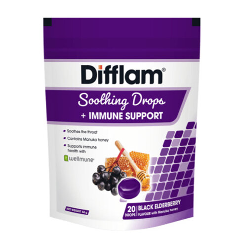 Difflam Soothing Drops + Immune Support Black Elderberry 20pk