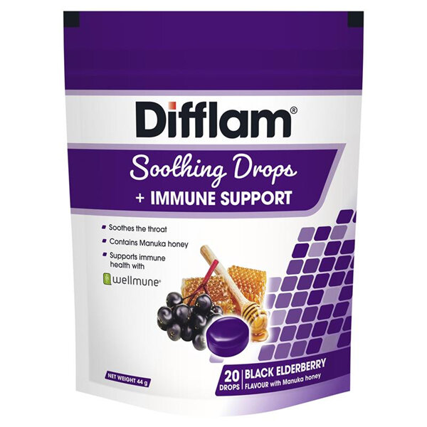 DIFFLAM Soothing Drops + Immune Support Black Elderberry 20 pack