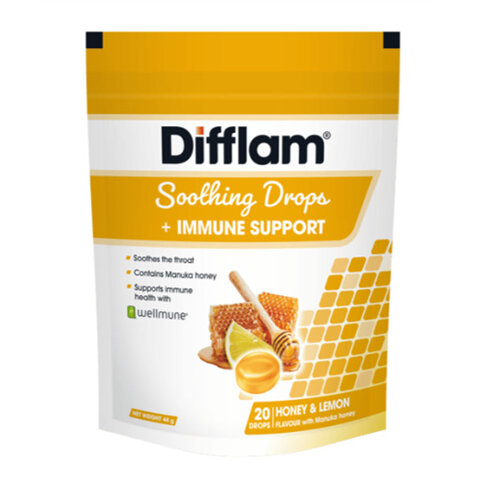 Difflam Soothing Drops + Immune Support Honey and Lemon 20pk