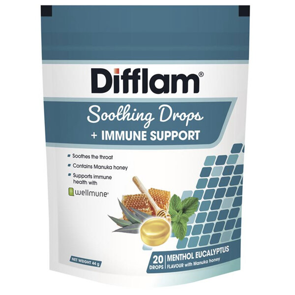 DIFFLAM Soothing Drops + Immune Support Menthol & Eucalyptus 20 pack