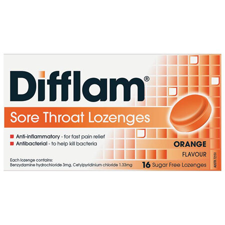 Difflam Sore Throat Lozenges, Orange 16 Pack