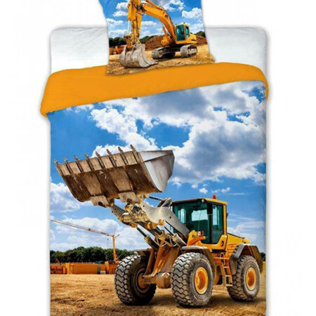 Digger Single Duvet Cover Set - Large Euro Pillowcase - 100% Cotton