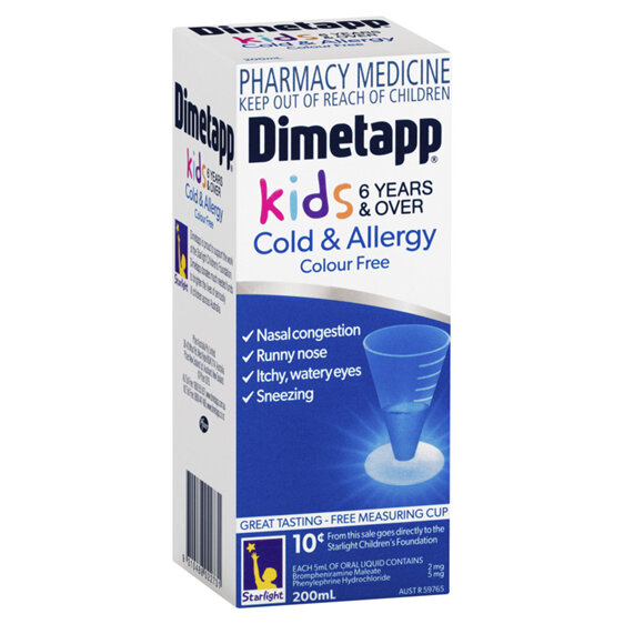 Dimetapp Kids Cold & Allergy Colour Free 200mL