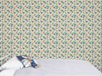Dinosaur wallpaper bright with bed and velveteen rabbit