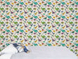 Dinosaur wallpaper bright with bed and velveteen rabbit