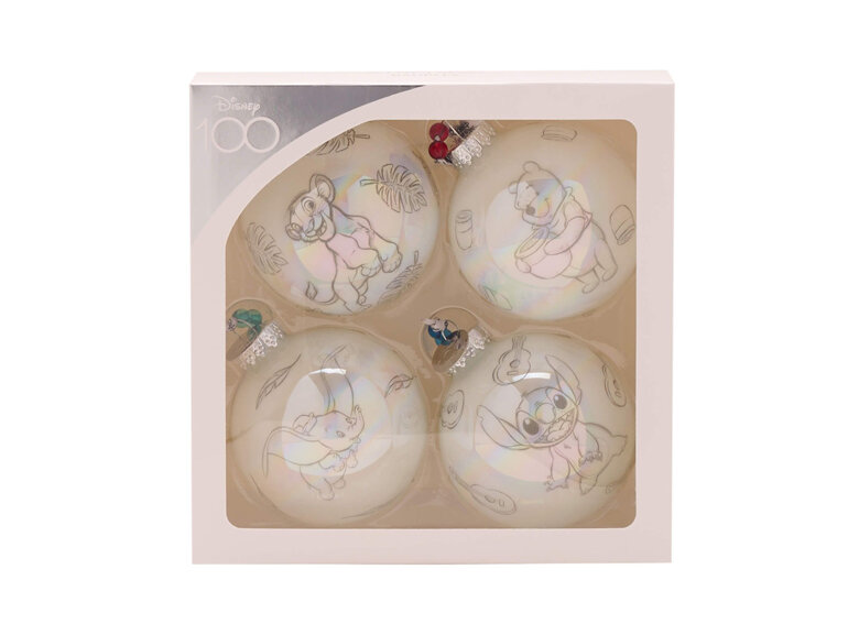 Disney 100 Christmas Glass Baubles Set of 4 Classic Characters