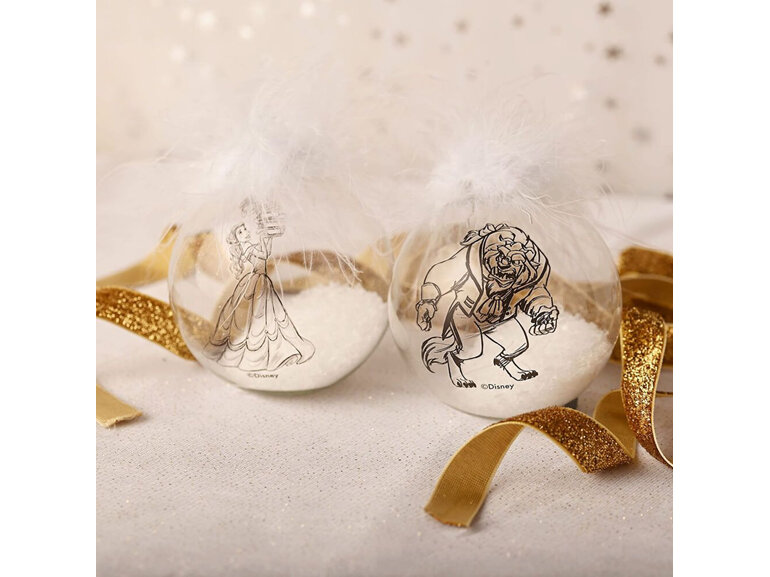 Disney Collectible Set of 2 Baubles: Beauty & the Beast belle christmas feather