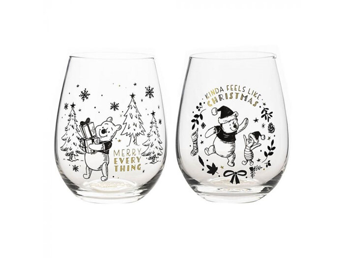 Disney Winnie the Pooh Christmas Set of 2 Large Drinking Glasses Boxed