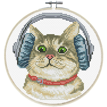 DJ Kitty No-Count Cross Stitch - Includes Frame