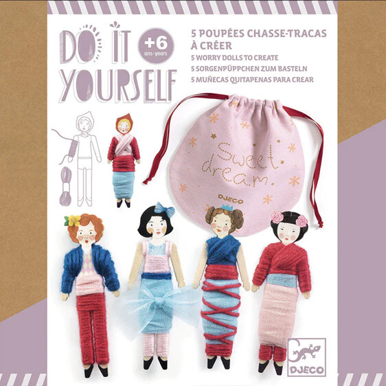 Djeco DIY Kit 5 Worry Dolls to Create - Sweet Night craft wool