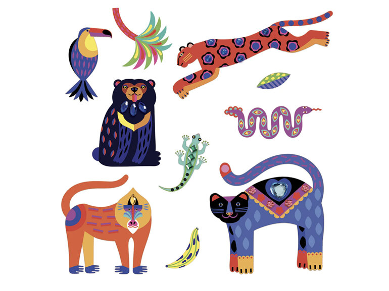 Djeco Exotico Stickers Bedazzled Bright Animals 30
