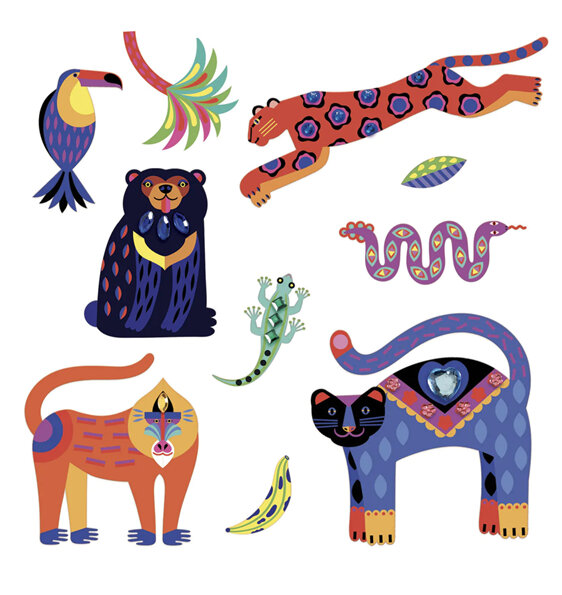 Djeco Exotico Stickers Bedazzled Bright Animals 30