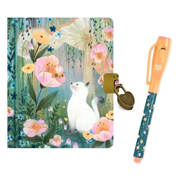 Djeco Lovely Paper Secret Notebook Lockable Diary with Pen Cat by Kendra