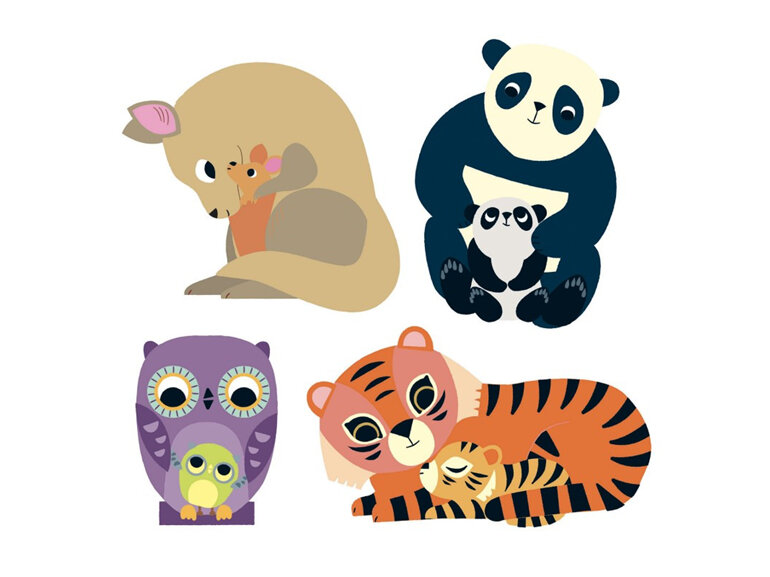 Djeco Stickers Big Sized for Toddlers - Mums & Baby Animals 120 Easy Peel
