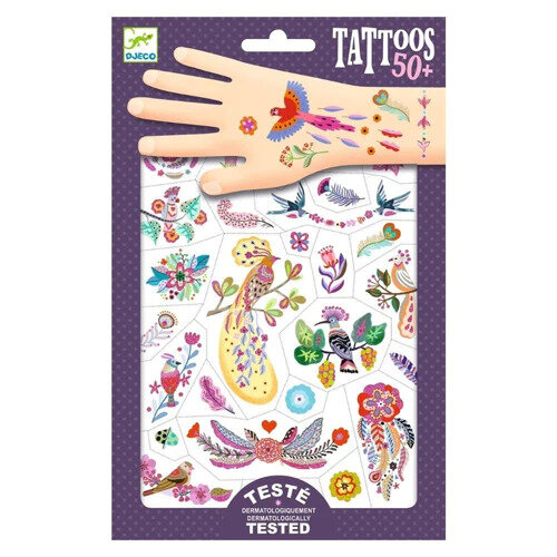 Djeco Tattoos Bright Birds | Temporary, Dermatologically Tested Pack of 50+