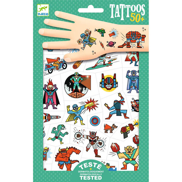 Djeco Tattoos Heroes vs Villains | Temporary, Dermatologically Tested Pack of 50+